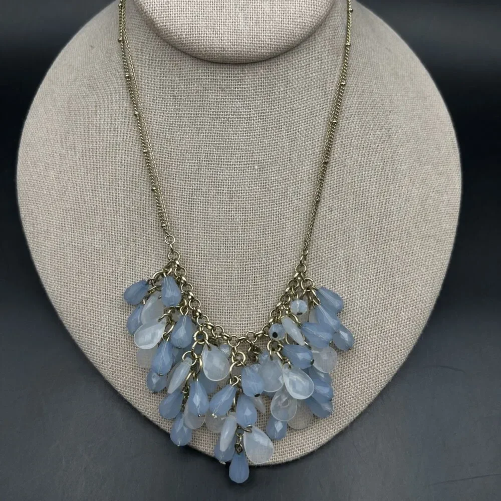 Lauren Conrad Bib Cluster Necklace Periwinkle Light Blue Gold Tone